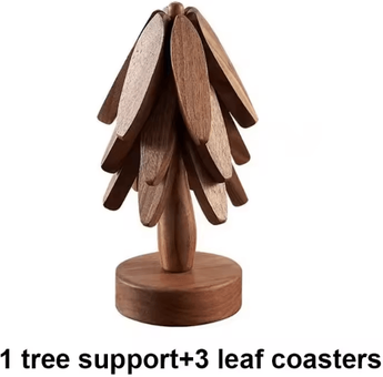 Uplift Curations Tree Design Wooden Trivet Set Heat Resistant Table Mats With Decorative Stand dark Wood