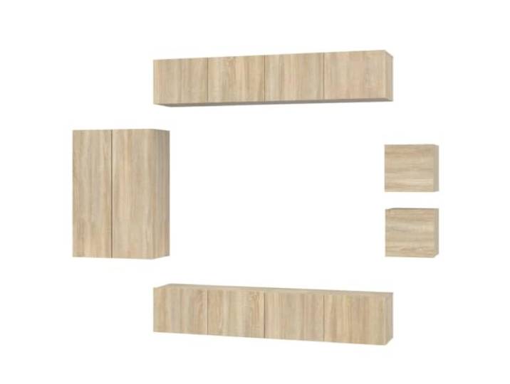 Makastle TV Schrank Set 8-TLG. Sonoma-Eiche Holzwerkstoff