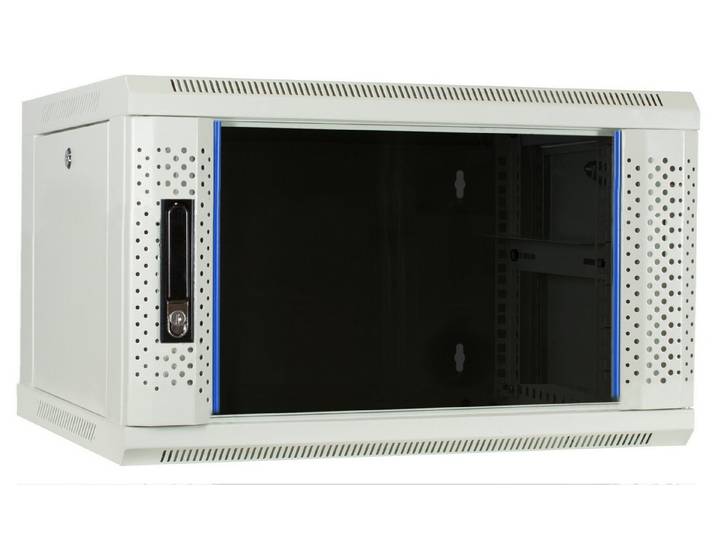 DSIT Wandgehäuse DSIT 6HE - Netzwerkschrank 19 Zoll - Wandschrank mit Glastür, Weiß -, Glas, Weiß
