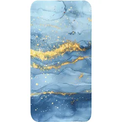 BADEMATTE Aquarell - Blau - Kunst - Gold - Luxus - Modern Badteppich 60x120 cm