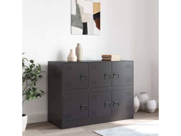 KTHLBRH Sideboard mit Türen 99 x 39 x 73 cm schwarz Stahl kaltgewalzt 6 Fächer, 6 Metallgriffe, Kapazität 90 kg, einfache Reinigung, Montage erforderlich