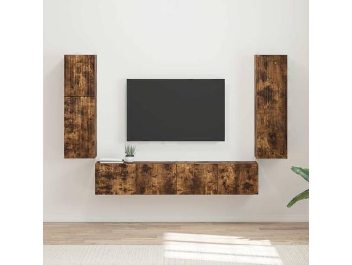 GKMBCVDFR TV-Schrankset 4 STK Räuchereiche Holzwerkstoff Wandschrank 4er-Set Wandschränke, Räuchereiche, Holzwerkstoff, flexible Anordnung, moderne Optik