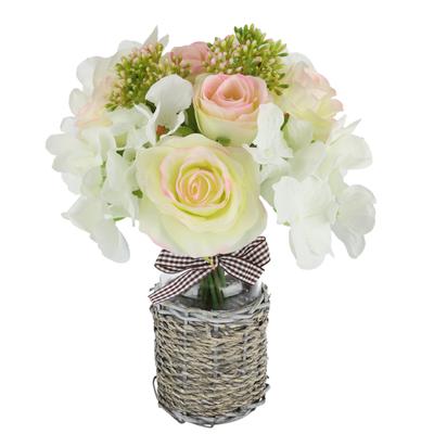 Kunstblume I.GE.A. "Bouquet Rosen Hortensie in Vase", rosa (hellrosa), B:22cm H:30cm L:22cm, Polyester, Kunstpflanzen, Rosenstrauß Rose Blumen Dekoblumen Künstlich Blumenstrauß Blumenstrauß