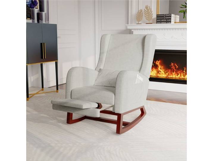 Fauteuil à bascule avec repose-jambes revêtement effet suédé mat coloris gris Fauteuil à bascule pour salon