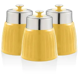 SWAN SWKA1024YELN 3er-Set Vorratsdosen für die Küche, 1,2 L, Kunststoff & Edelstahl, Gewürze, Tee, Kaffee, Retro, Vintage, Gelb