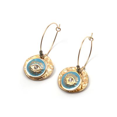 Paar Creolen FIRETTI "Ohrschmuck Auge", blau (gelbgoldfarben, blau), Ohrringe, Damen, 25mm, Metall
