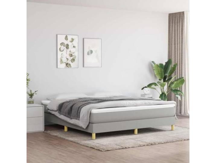 KGHFDVB Bett 203 x 180 x 25 cm aus Holzwerkstoff Hellgrau Polyester Stoff 100% Polyester, Sperrholzlatten, stabile Stützbeine, für Matratze 180 x 200 cm, fürs Schlafzimmer