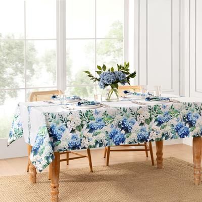 Threadmade Hydrangea Bloom Floral Double Border Tablecloth