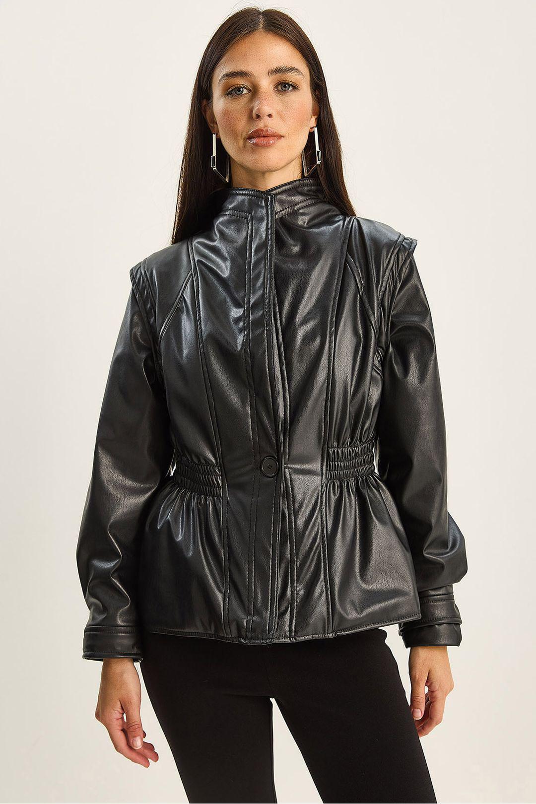 Reißverschluss Übergroße Faux-Lederjacke