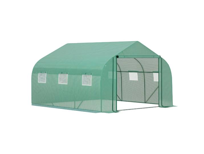 Outsunny Invernadero de Túnel 3,5x3x2 m Invernadero de Jardín con Puerta y 6 Ventanas para Cultivos Plantas Verde