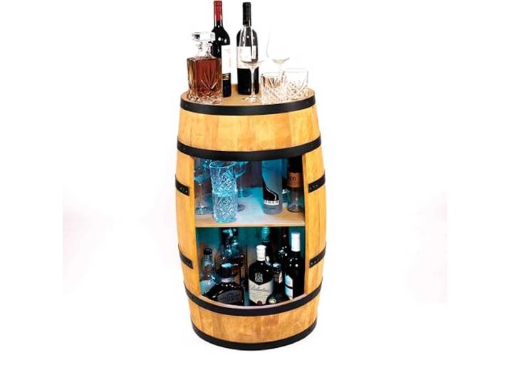 CREATIVE COOPER Weinregal Holz - Weinschrank Mini Bar - Alkohol Schrank Mann - Barschrank mit LED-Leuchten - 80cm hoch - Retro deko Bar Regal - Hausbar Theke - Fassmöbel (Eiche)