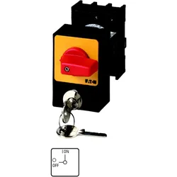 Eaton 050971 Panikschalter, P1, 32 A, Einbau, 3-polig, mit rotem Knebel und gelbem Frontschild, Zylinderschloss-Sperre SVA P1-32/E/SVA(S)-RT