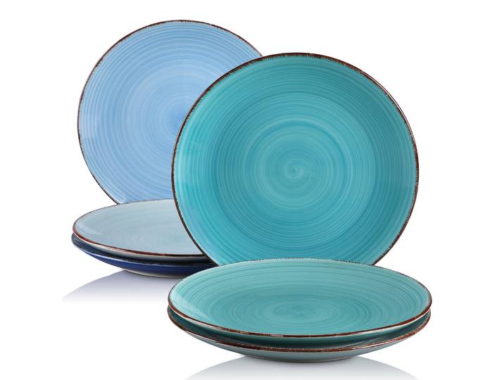 Vancasso Bonita Blue QuePlate Set, Big Set d'assiettes peintes à la main, aspect rustique, Assiette de service, 10.4 cm, 26.5 po, 6
