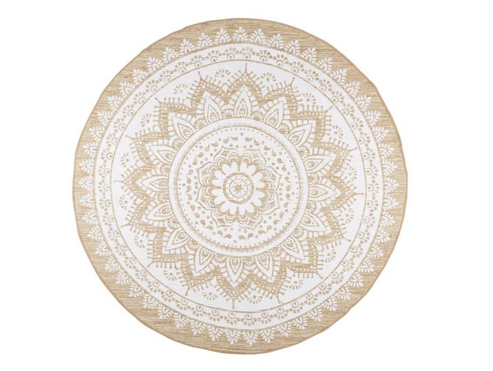 Tapis rond en jute et coton blanc, Ø180 cm