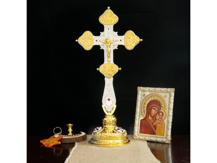 Croix orthodoxe de jésus en alliage de Zinc, croix sur pied, croix d'église, Base détachable, décoration d'angle de prière, orthodoxe