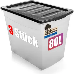 BigDean 3x 80 L Aufbewahrungsbox mit Deckel und Rollen groß Budget Line Plastikbox mit Deckel XXL