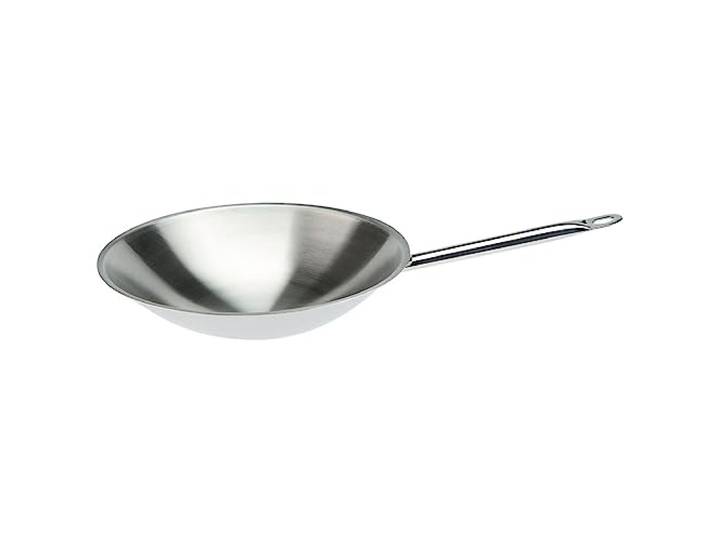 SKK großer professionaler Wok Ø 36 cm - runde Wokpfanne Induktion aus 18/10 Edelstahl - rostfreie Schwenkpfanne mit rundem Boden
