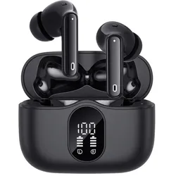 Techsuit - Wireless Earbuds (A90) - Bluetooth V5.4, 300mAh, ANC, ENC, 4 Mic - Black (ANC, Kabellos), Kopfhörer, Schwarz