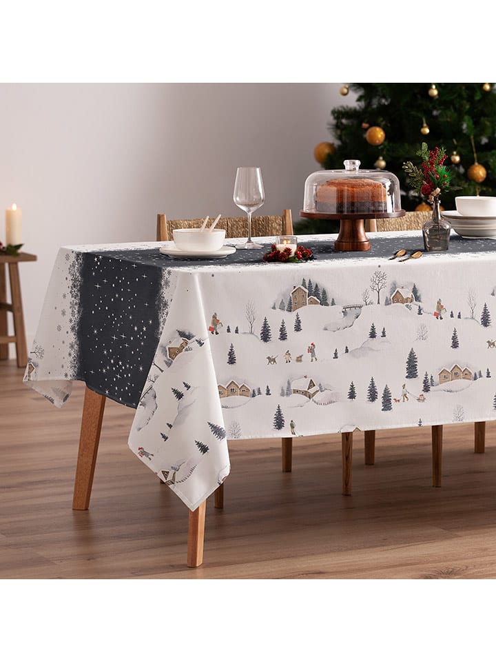 mint Deco Tischdecke "Christmas Whoville" in Weiß/ Dunkelblau - 155x350 cm