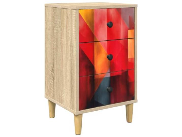 Favemtsl Nachttisch Sonoma-Eiche 36x33x60 cm Beistelltisch 3 Schubladen Kompakter Schlafzimmerschrank mit 3 Schubladen, dekorativem Muster und erhöhten Standfüßen für optimale Bodenbelüftung.