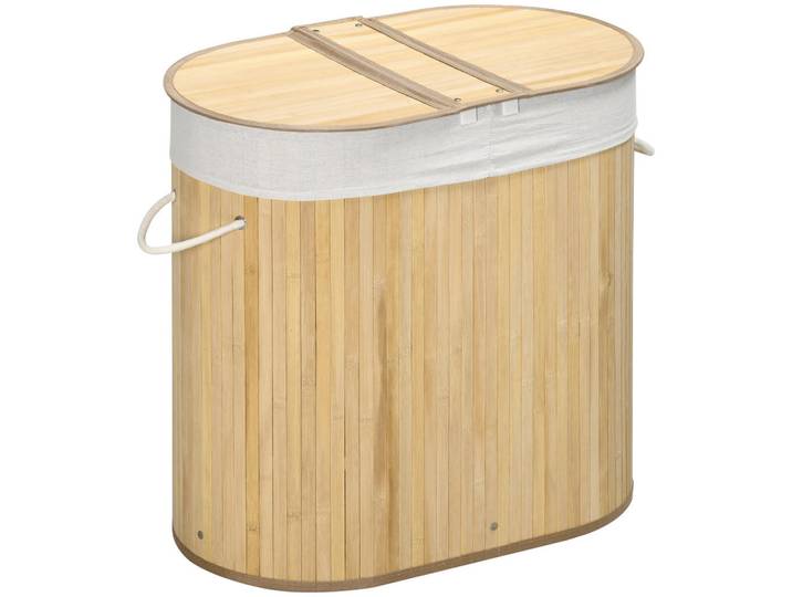 Homcom Wäschekorb 100L Wäschebox mit Deckel, Griff, 2 Abschnitten Bambus Natur, Naturfarben, Naturmaterialien, 37x60.5x62.5 cm, Haushalt & Reinigung, Wäschepflege, Wäschekörbe & Tonnen