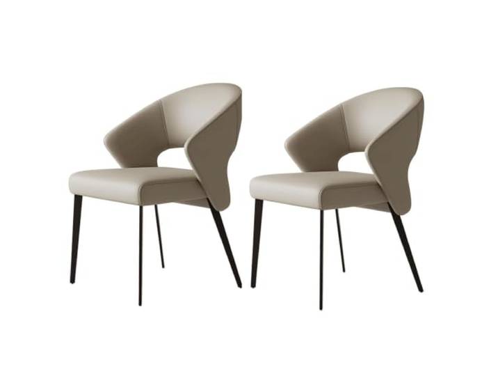 Luxus-Esszimmerstuhl, 2er-Set, Küchen-Beistellstuhl aus Leder Hochelastischer Schwamm, hohle, gebogene Rückseite, robust, mit Beinen aus Kohlenstoffstahl(Kaki)