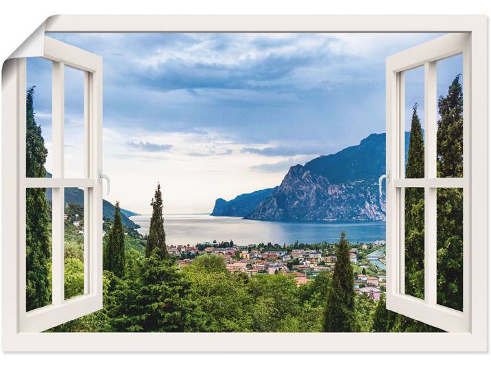 Wandbild ARTLAND Gardasee durchs weisse Fenster , grün (farbe bild(er): grün), B:100cm H:70cm, Bilder, Wandbild, als Alubild, Leinwandbild, Poster in verschied. Grössen