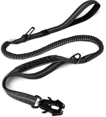 Inspire Daily Merch Heavy Duty Tactical Dog Leash Shock Absorbing Bungee Lead With Metal Carabiner Clip Padded Handles Car Seatbelt black