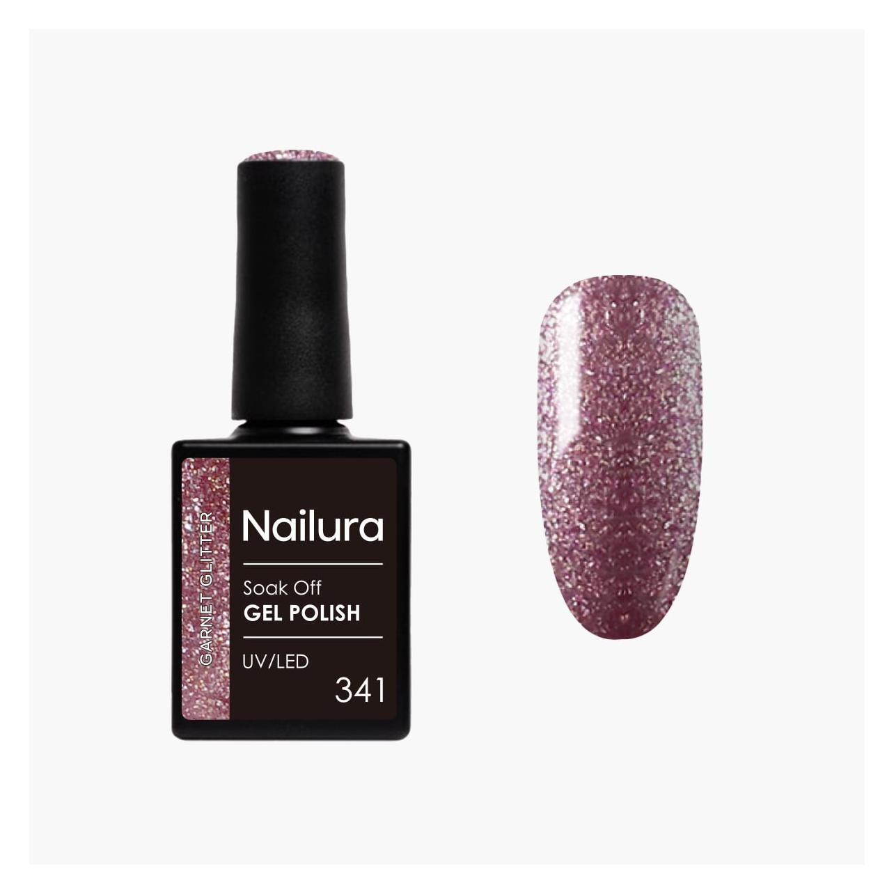 Nailura - Gel Polish 341 Garnet Glitter - Deep Dusty Rose-Purple with Berry Tones - 10 ml (Garnet Glitter) (70360)