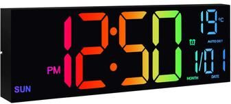 Uplift Picks Large LED Digital Wall Clock With Remote RGB Display Temperature And Alarm For Home black 16 Inches