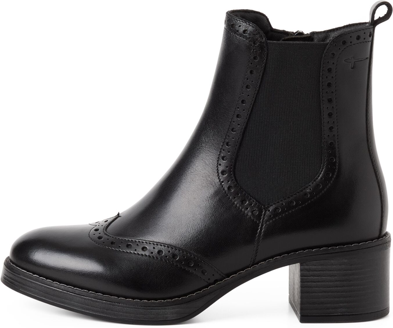 Chelseaboots TAMARIS, Damen, Gr. 40, Synthetik Textil, schwarz, Glattleder, Lyralochung, schimmernd, unifarben, Schuhe Chelseaboots, Blockabsatz, Stiefelette mit Innenreißverschluss und Stretcheinsatz