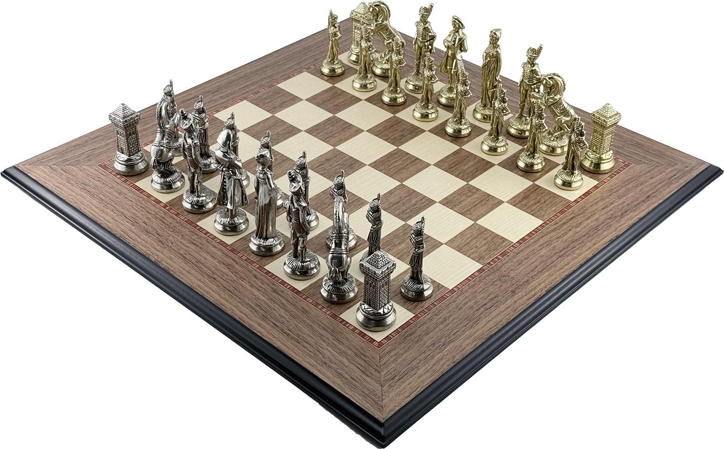 Italfama Napaleone Schachfiguren aus Messing + Ferrer Walnussbrett 50cm