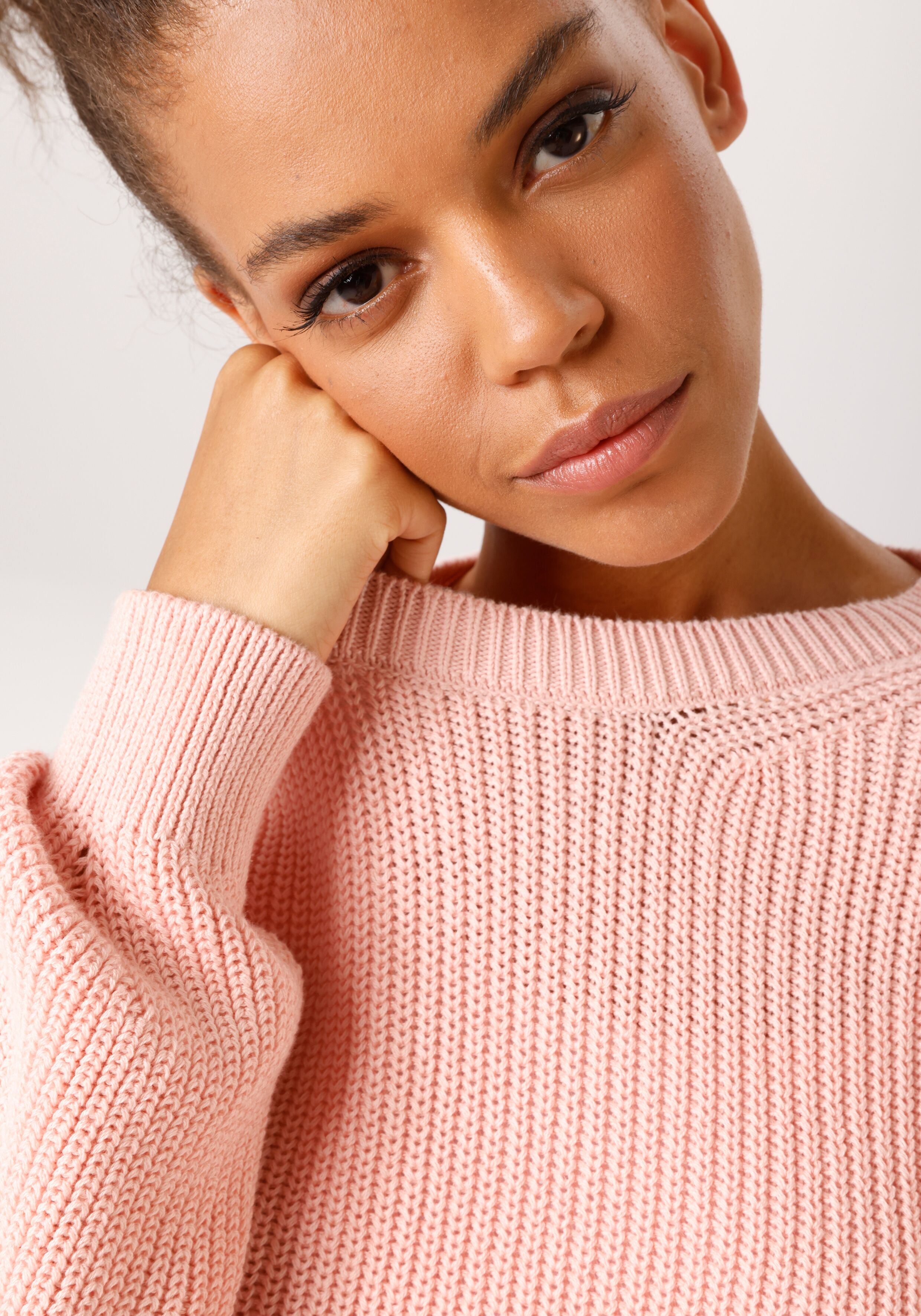 Strickpullover ANISTON CASUAL, Damen, Gr. 36, rosa (rosé), Strick, Obermaterial: 100% Baumwolle, unifarben, oversize hüftlang, Rundhals, Rippstrickbündchen, Pullover Strickpullover, in trendiger Farbpalette rosé 36