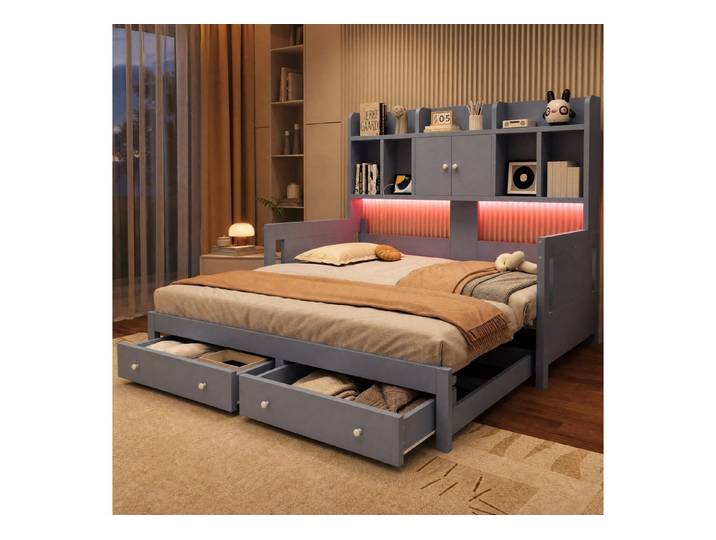 REDOM Schlafsofa Ausziehbares Holz-Gästebett mit Stauraum-System, Stauraumbett