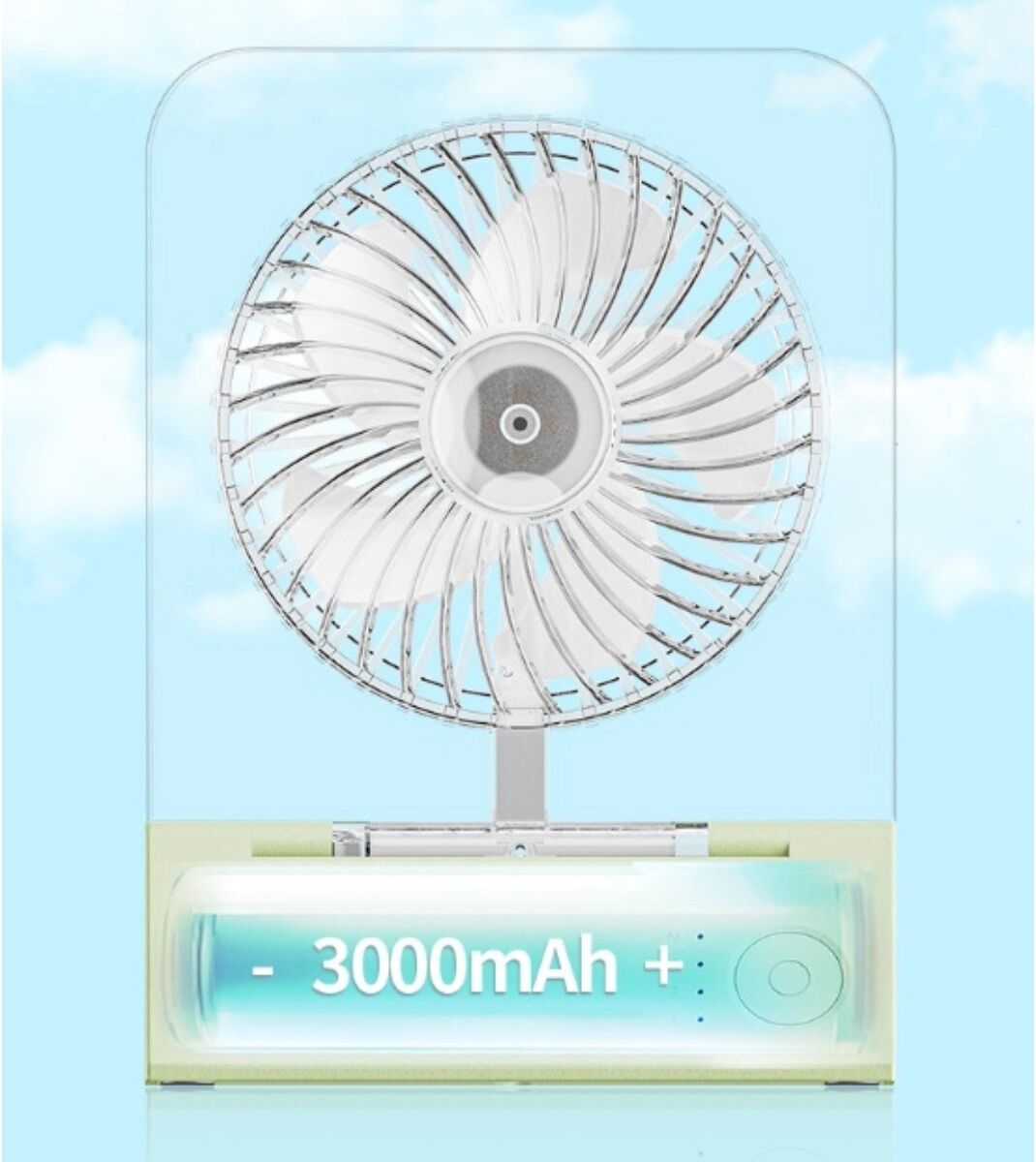 INF Tischventilator – Starker 5-Flügel-Luftstrom, faltbar, USB aufladbar 3000mAh, leiser bürstenloser Motor, 4-Stufen, Weiß