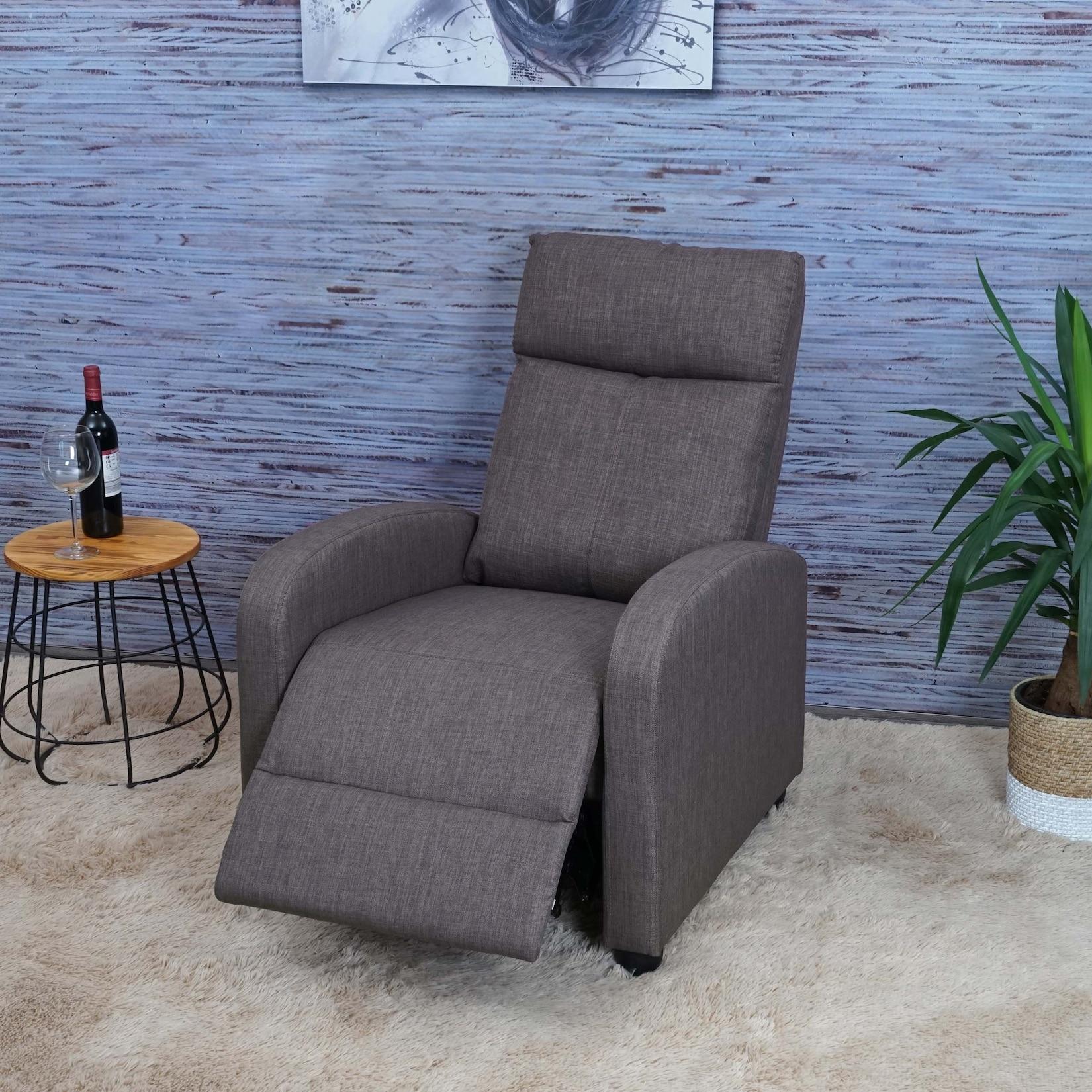 Fernsehsessel MCW-F76, Relaxsessel Sessel Liegesessel, Liegefunktion verstellbar Stoff/Textil ~ grau-braun