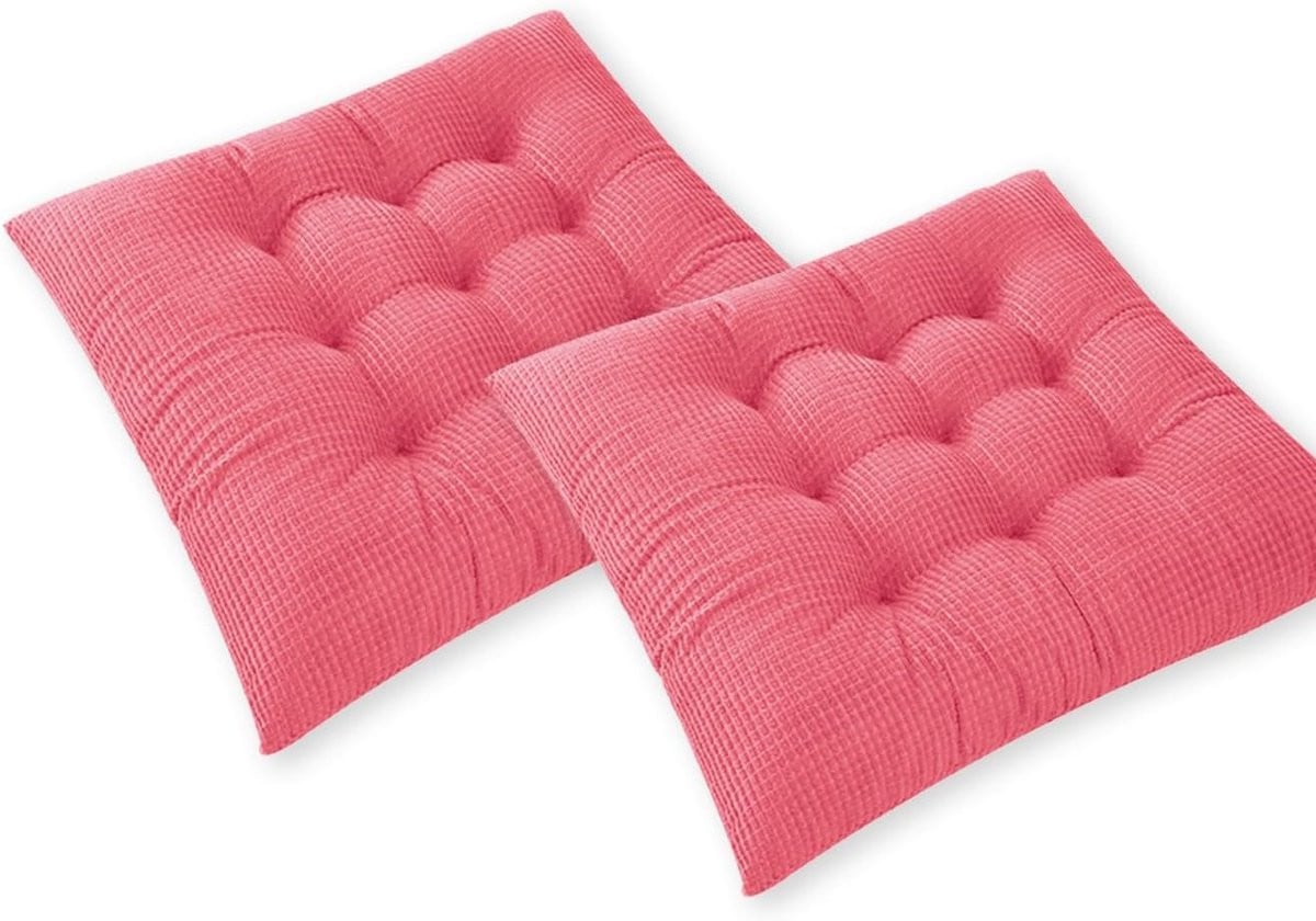 Set van 2 decoratieve kussens met geribbeld corduroy design in roze, 48 x 48 cm