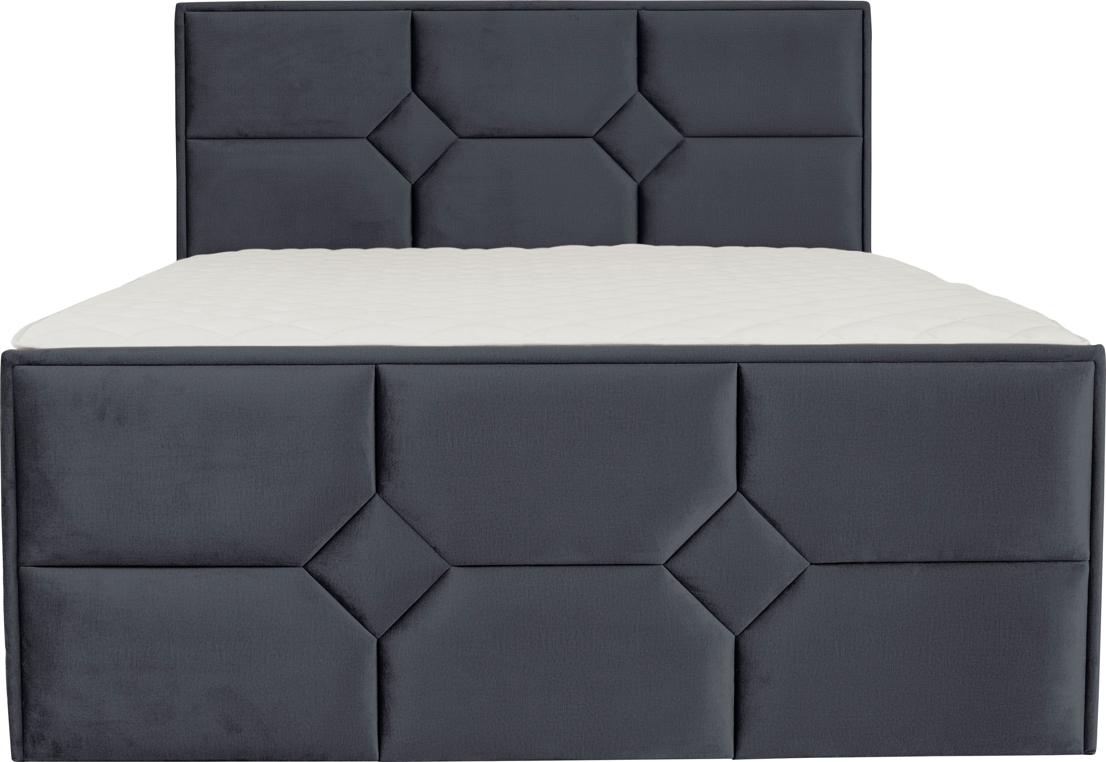 Boxspringbett HOME AFFAIRE "Ambre", grau (anthrazit), B:161cm L:210cm, Komplettbetten, Boxspringbett, mit Taschen-Federkernmatratze