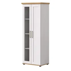VITRINE weiß Lärche, Eiche Artisan 64 cm, Vitrinenschrank im Landhaus-Stil