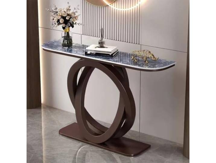 Moderner Konsolentisch mit Metallgestell, Marmoroptik Flurtisch für Flur Stabiles Metallgestell, Marmor-Finish Oberfläche, platzsparendes Design, für Flur(Burgundy+Gray,47.2in)