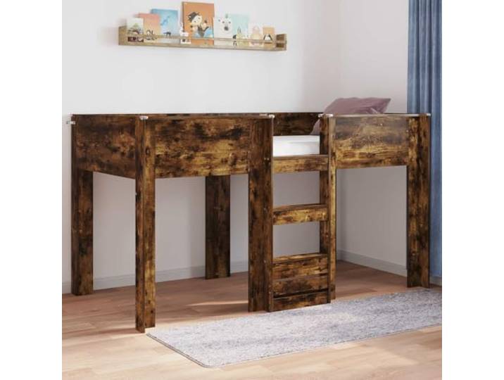 RJPLMFV Etagenbett für Kinder, rauchfarbene Eiche, 90 x 200 cm Holzwerkstoff, 2 gestapelte Betten, modernes Design, inklusive Latten, Schlafzimmer geteilt