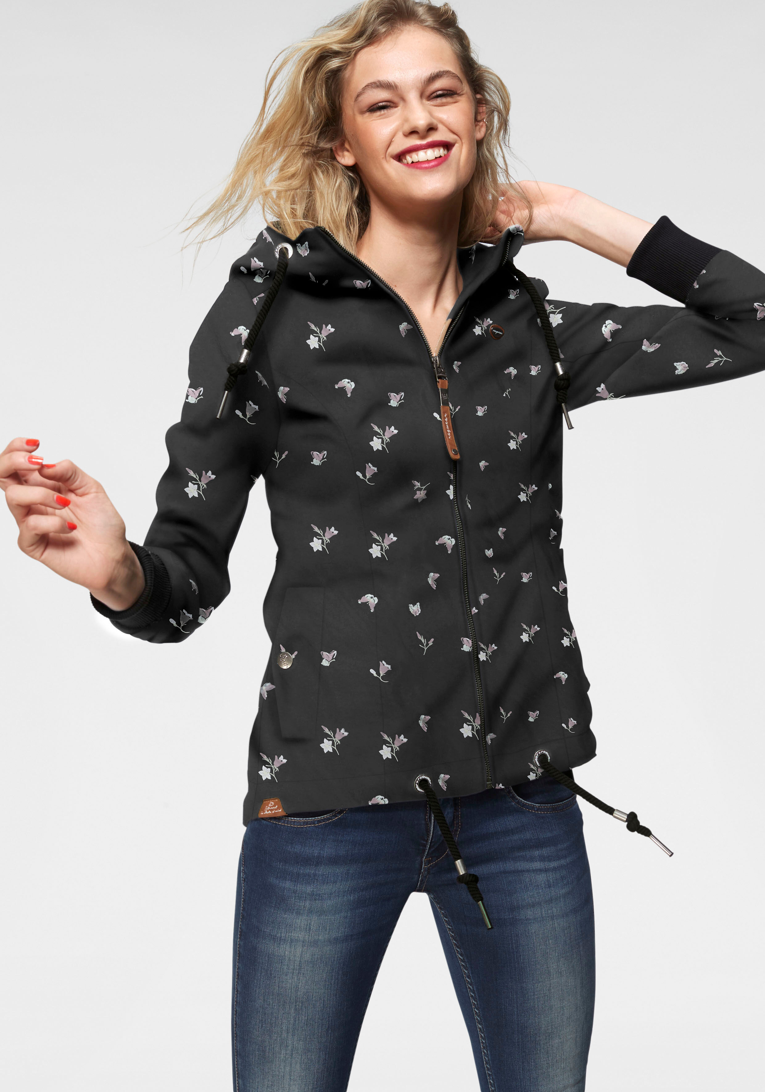 Outdoorjacke RAGWEAR "DANKA", Damen, Gr. XL (42), schwarz, Web, Obermaterial: 100% Polyester. Futter: 100% Polyester, bedruckt, gemustert, kontrastfarbene Details, mehrfarbig, figurbetont hüftbedeckend, Rippbündchen, Jacken Outdoorjacke, Urban Streetwear-