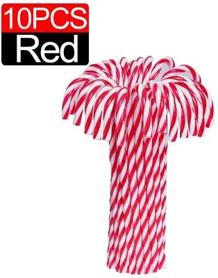Discount Dollar Deals Ornament Plastic Christmas, Christmas Candy Cane, Indoor Party Favor Twisted Crutch Candy Canes, Tree Hanging Decoration 10pcs red 5.91 In