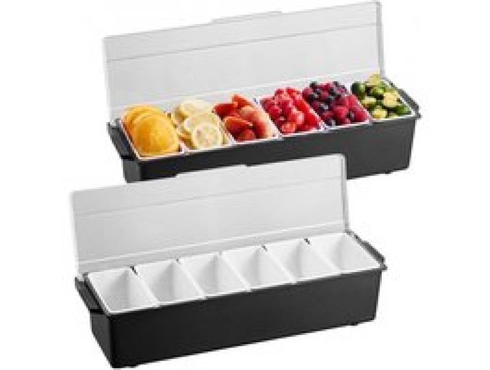 VEVOR Saladette à Poser 2PCs 6 Compartiments, Bac à Garnitures Réfrigéré par Glace, pour Fruits Légumes Bar Buffet Froid Restaurant, Station de Garnitures et Ingrédients avec Couvercle en Plastique