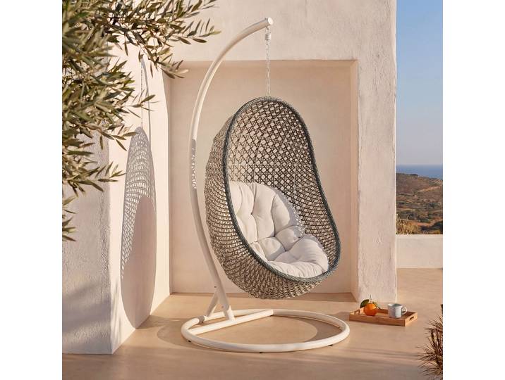 HABITAT - Fauteuil suspendu de jardin en résine tressée et métal blanc - Vert kaki - Manoa