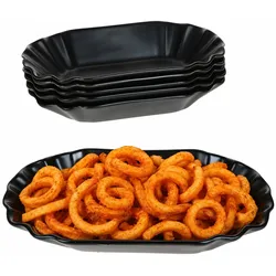 6x Black Fries Pommesschale schwarz Currywurst-Schale Porzellan Servier-Teller