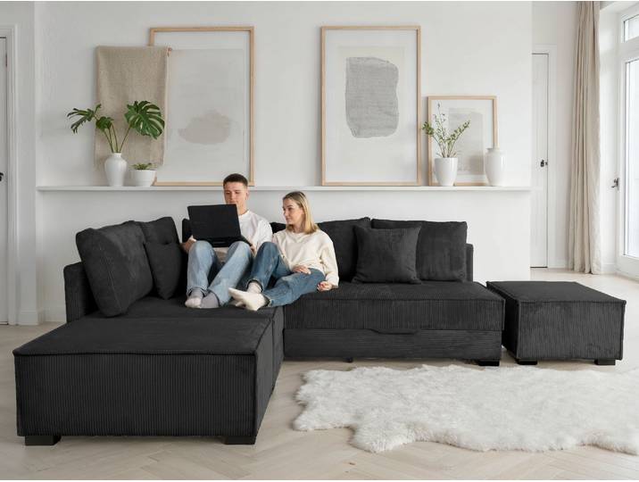 Home affaire Night & Day L-Form, B: 316 cm mit Dauer-Schlaffunktion 180x200 cm Set: Sofa & Hocker, Schlaffunktion, Bettkasten & Kissen, Boxspringbett
