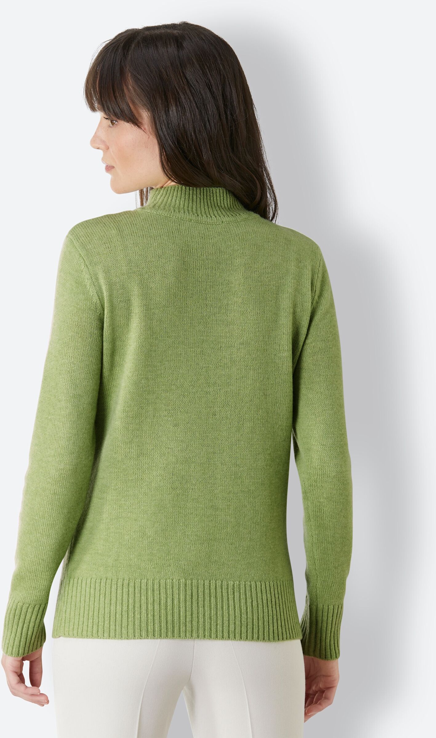 Strickpullover CREATION L "Merino-Kaschmir-Pullover Stehkragenpullover mit Ripp-Strick", Damen, Gr. 40, kiwi, meliert, Strick, , Sportlich, Pullover Strickpullover