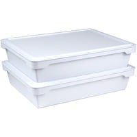 Pizzateigboxen, Behälter weiß, 2 Pizzaballenboxen + 2 Deckel