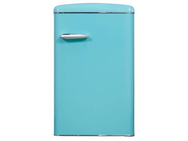 Exquisit Retrokühlschrank RKS120-V-H-160F 122 L, taubenblau Freistehender Vollraumkühlschrank im Vintage-Design mit Rollen, 4 Sterne Fach und stufenloser Temperaturregelung